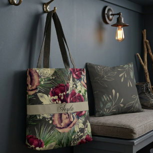 Antike Elegante Rosen und Kiefer auf Holz Tasche