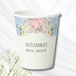 Antike Elfenbein-Pfingstrose Blaue Hortensie Braut Pappbecher