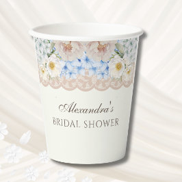 Antike Elfenbein-Pfingstrose Blaue Hortensie Braut Pappbecher