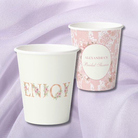 Antike Elfenbein-Rosen Hochzeitsdusche mit Blumenm Pappbecher