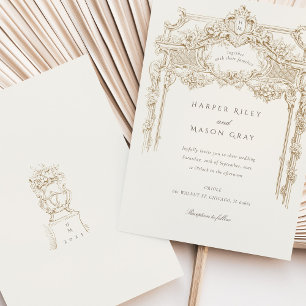 Antike Elfenbein-Sepia-Elegante Hochzeitsarchitekt Einladung