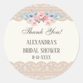 Antike Elfenbein Spitze mit Blumenmuster Danksagun Runder Aufkleber (Vorderseite)