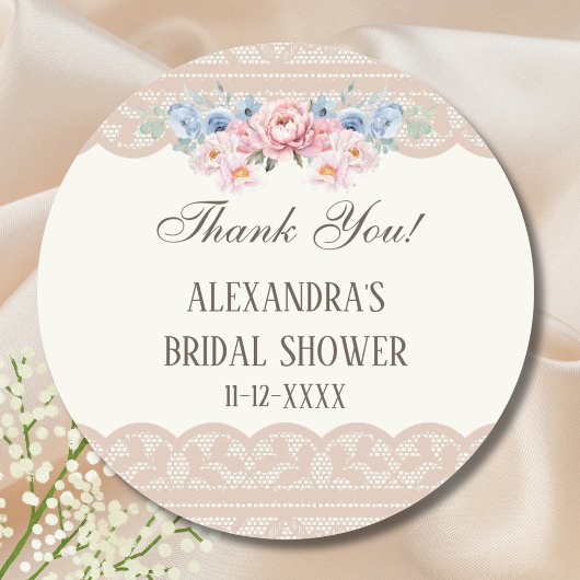 Antike Elfenbein Spitze mit Blumenmuster Danksagun Runder Aufkleber