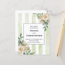 Antike Elfenbein- und grüne Aquarell-Blumenhochzei