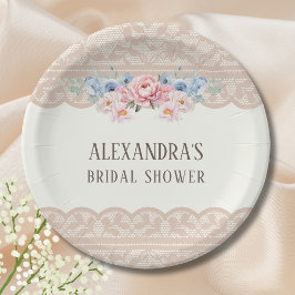 Antike Elfenbeinfarbene Blumen-Spitze Brautdusche Pappteller