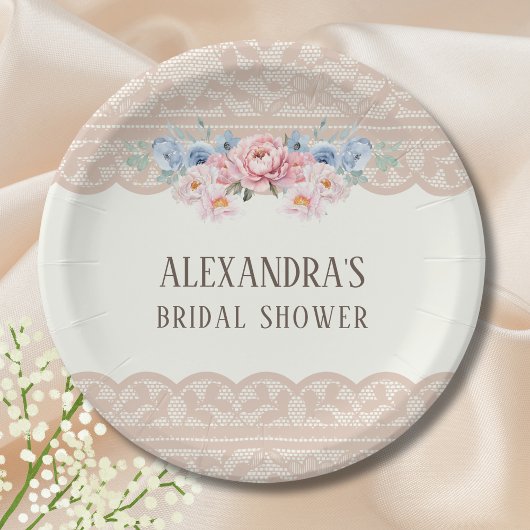 Antike Elfenbeinfarbene Blumen-Spitze Brautdusche Pappteller