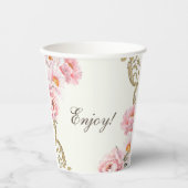 Antike Elfenbeinfarbene Pfingstrose Vintage-Brautd Pappbecher (Vorderseite)