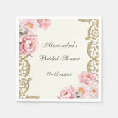 Antike Elfenbeinfarbene Pfingstrosen-Brautparty Serviette (Vorderseite)