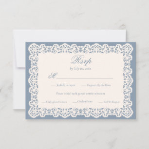 Antike Elfenbeinspitze Dusty Blue Antike Hochzeits RSVP Karte
