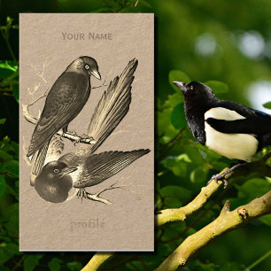 Antike Elster und Dohle - Sepia Visitenkarte