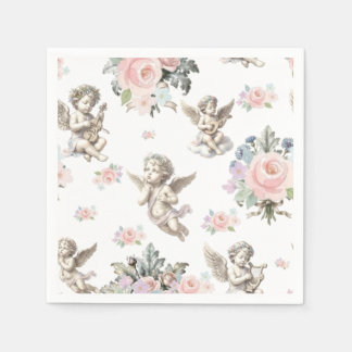 Antike Engel Cherubs und Pastell-Blumenfliesen Serviette