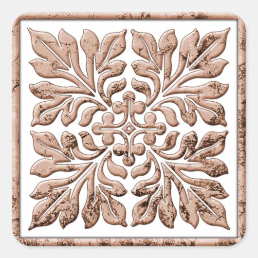 Antike englische Kachel cool verblasste braun Quadratischer Aufkleber (Vorderseite)