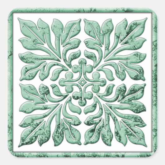 Antike englische Kachel cool verblasstes Grün Quadratischer Aufkleber (Vorderseite)