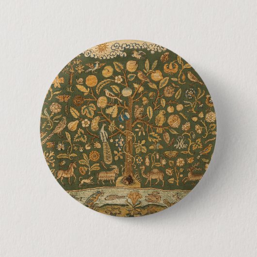 Antike englische Nadelspitze Baum des Lebens & Ein Button (Vorderseite)