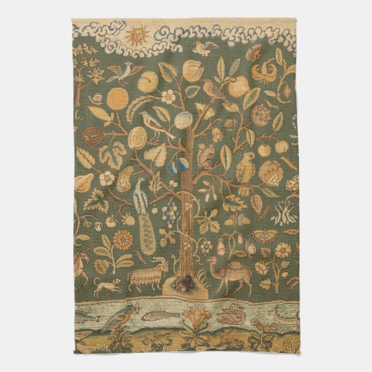 Antike englische Nadelspitze Baum des Lebens & Ein Geschirrtuch (Vertikal)