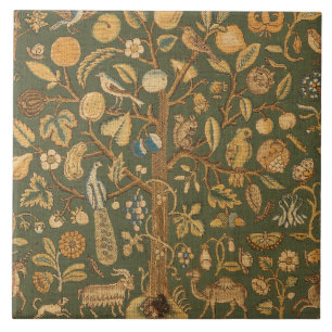 Antike englische Nadelstickerei Lebensbaum & Einho Fliese