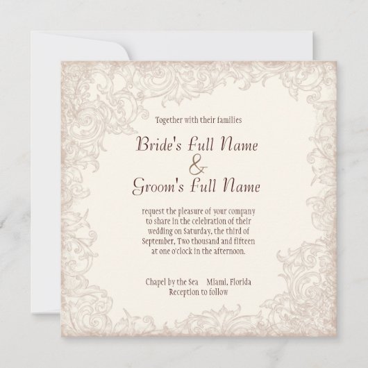 Antike englische Rose - Einladung zur Hochzeit von (Vorderseite)