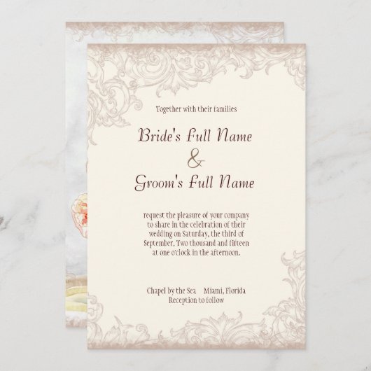 Antike englische Rose - Einladung zur Hochzeitsfei (Vorne/Hinten)