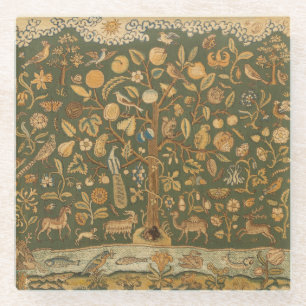 Antike englische Stickerei (Needlepoint) Baum des Glasuntersetzer
