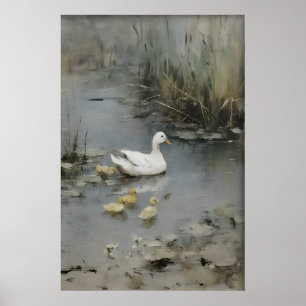 Antike Entenfamilie Druck, Ente Minimalist Poster