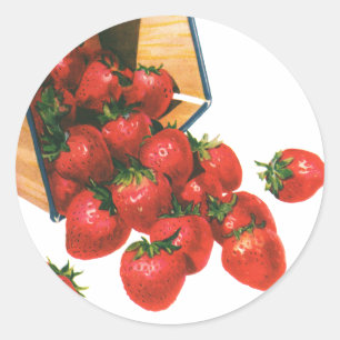 Antike Erdbeeren im Korb, Lebensmittel Obst Beeren Runder Aufkleber