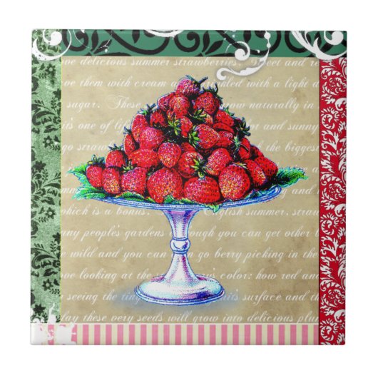 Antike Erdbeeren Küchenfliese Fliese (Vorderseite)
