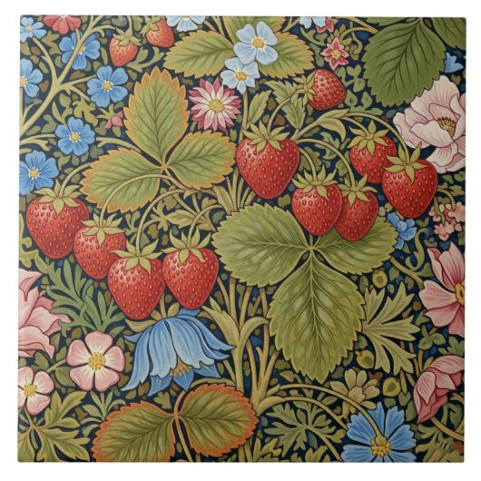Antike Erdbeeren und Blumen Fliese (Vorderseite)