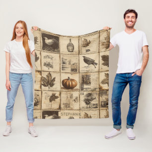 Antike Ernte Kürbis Ahornblatt Sepia Fleecedecke