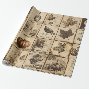 Antike Ernte-Kürbis-Ahornblatt-Sepia Geschenkpapier
