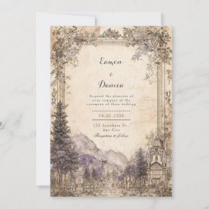 Antike europäische Berglandschaft Hochzeit Einladung
