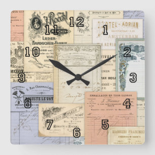 Antike europäische Ephemera Paris Rom Amsterdam Quadratische Wanduhr