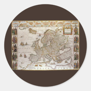 Antike Europakarte von Willem Jansz Blaeu, um 1617 Runder Aufkleber