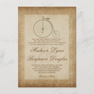 Antike Fahrrad Vintage Jute Hochzeits Einladungen