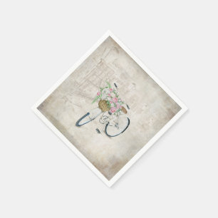 Antike Fahrräder mit Rosenkorb Serviette