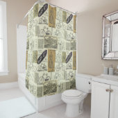 Antike Fahrräder und Radfahrerwerbung Duschvorhang (Beispiel)