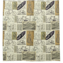 Antike Fahrräder und Radfahrerwerbung Duschvorhang