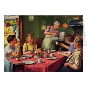 Antike Familie beim Frühstück in der Küche