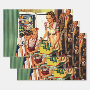 Antike Familie, Mutter mit Kindern, Snacks in der  Geschenkpapier Set
