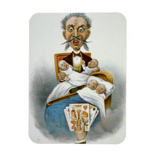 Antike Familie, Vater mit Babys und Pokerhand Magnet