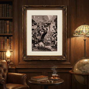 Antike Fantasy-Drucke Vintage-Satire und Steampunk Poster