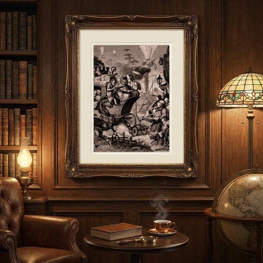 Antike Fantasy-Drucke Vintage-Satire und Steampunk Poster