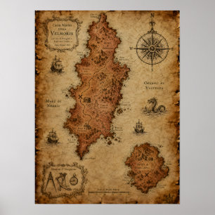 Antike Fantasy-Karte — Velmoris-Insel Poster