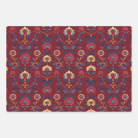 Antike farbenfrohe indische Blumenmotive Geschenkpapier Set (Vorderseite 3)