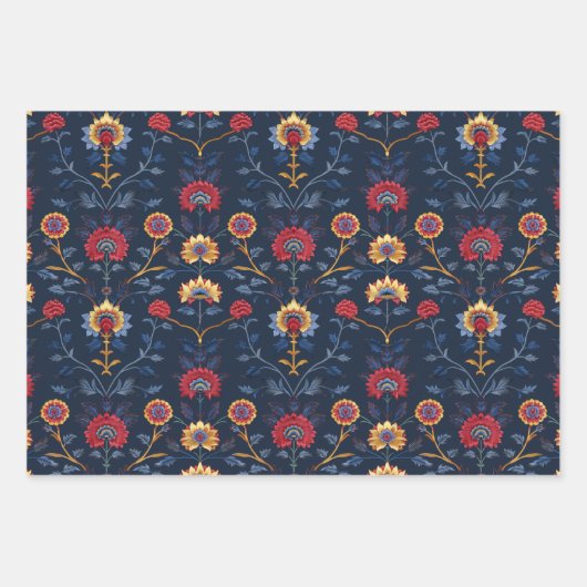 Antike farbenfrohe indische Blumenmotive Geschenkpapier Set (Vorderseite 2)