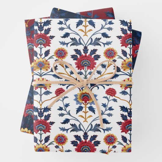 Antike farbenfrohe indische Blumenmotive Geschenkpapier Set (Beispiel)