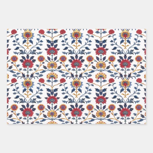 Antike farbenfrohe indische Blumenmotive Geschenkpapier Set (Vorderseite)