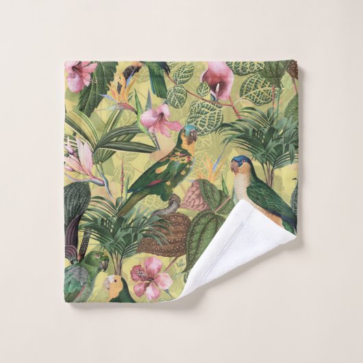 Antike farbenfrohe Parroys tropisches Dschungelmus Badhandtuch Set (Waschlappen)