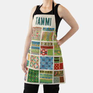 Antike farbenfrohe Patchwork-Initialen Name Schürze