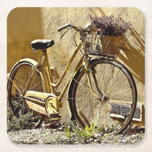Antike Farbige Gelbe Fahrrad Rechteckiger Pappuntersetzer