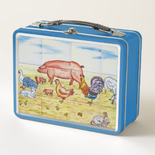 Antike Farmtiere altmodisches Schwein Ente Lamm Metall Brotdose